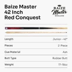 Baize Master Baize Master CONQUEST 42 Inch 2 Piece Junior Kids Snooker Pool Cue 9.5mm Layered Tip 22 Baize Master Baize Master CONQUEST 42 Inch 2 Piece Junior Kids Snooker Pool Cue 9.5mm Layered Tip -Billiards Shop Red8 4f35e8a4 bff9 4253 a490 d3f807d7f16a