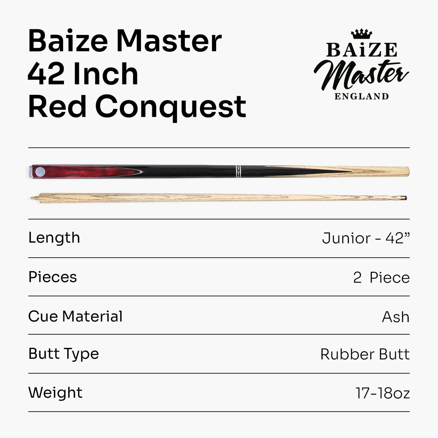 Baize Master Baize Master CONQUEST 42 Inch 2 Piece Junior Kids Snooker Pool Cue 9.5mm Layered Tip 9 Baize Master Baize Master CONQUEST 42 Inch 2 Piece Junior Kids Snooker Pool Cue 9.5mm Layered Tip - Image 7