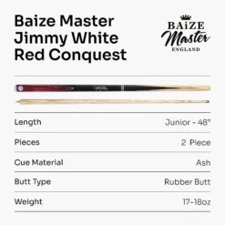 Baize Master Baize Master JIMMY WHITE Signature CONQUEST 48 Inch 2 Piece Kids Snooker Pool Cue 9.5mm Tip -Billiards Shop Red8 9b84e552 d3cf 4d5a 811a add8eb4838e5