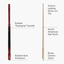 Riley Riley Red Rocket 48 Inch 2 Piece Kids Cue And Case Set 9.5mm Tip With Riley Sleeve Case -Billiards Shop RedRocket4