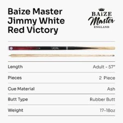 Baize Master Baize Master 57 Inch Jimmy White Signature VICTORY 2 Piece Ash Snooker Pool Cue With 9.5mm Layered Tip -Billiards Shop RedVictory8