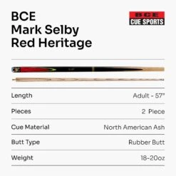 BCE BCE MARK SELBY Signature Heritage 57 Inch 2 Piece Snooker Pool Cue 9.5mm Tip -Billiards Shop Red 7 69cf6a91 01ed 44bc 9a2d f19512902736