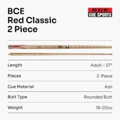 BCE BCE Mark Selby RED CLASSIC ASH Weight Adjustable 57" 2pc Ash Pool Snooker Cue - 9.5mm -Billiards Shop Red Classic 7 1731d7cb 434c 4a3e 950c 33b3f319a95b