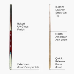 Jonny 8 Ball Jonny 8 Ball COMET 57 Inch 2 Piece Centre Joint Ash English Pool Cue With 8.5mm Tip -Billiards Shop Red Comet 4