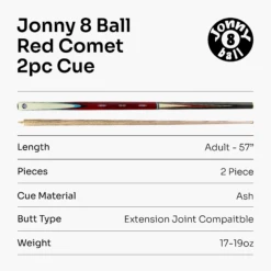 Jonny 8 Ball Jonny 8 Ball COMET 57 Inch 2 Piece Centre Joint Ash English Pool Cue With 8.5mm Tip -Billiards Shop Red Comet 7 e3a279ee f509 4444 bfdf 24393f20f319