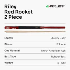 Riley RILEY 48 Inch JUNIOR RED ROCKET 2pc Ash Pool Snooker Cue Ideal For Home & Kids -Billiards Shop Red Rocket 7