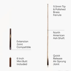 PRO147 PRO147 CLASSIC SANDALWOOD 3/4 Premium Snooker Pool Cue 9.5mm Tip + 6 Inch Wooden Mini Butt -Billiards Shop Sandal 4